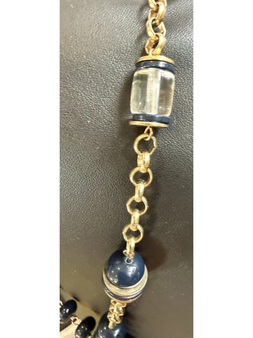 Chico’s Tassel Necklace  Navy Blue W/ Pendant Beaded Chain Gold Tone 32” - Picture 3 of 6